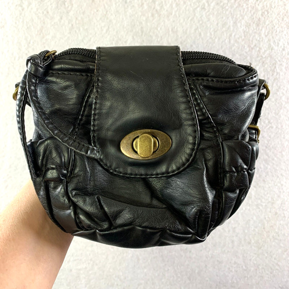 Womens Y2K Micro Purse Black Soft Vegan Leather Crossbody Option Side Pockets - Picture 2 of 16